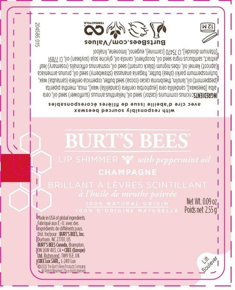 Burt's Bees Lip Shimmer, Champagne 0.09 oz (Pack of 6)