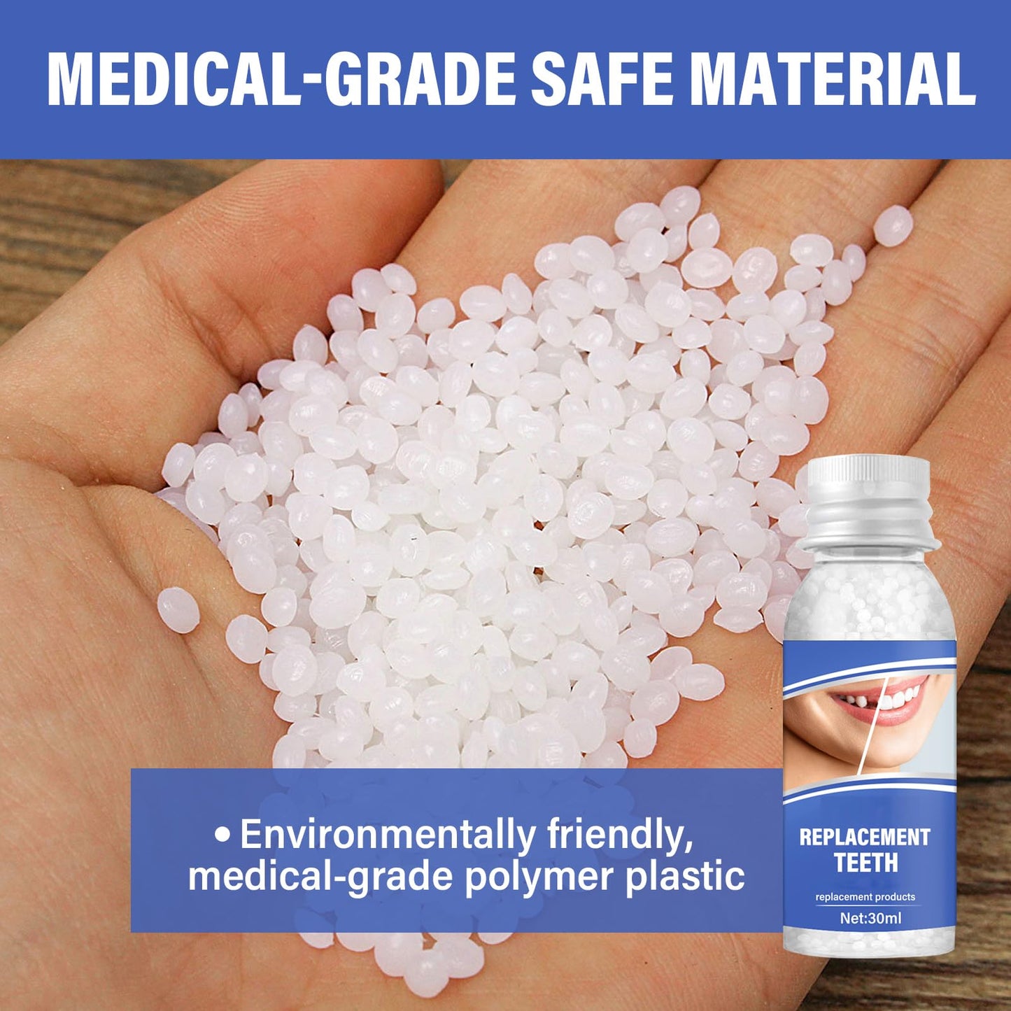 Tooth Repair Kit, Safe and Effective Fake Teeth Replacement, for Fixing Missing & Broken Teeth Replacement, Smile Confidently with 30ml Tooth Beads + 4 Dental Tools