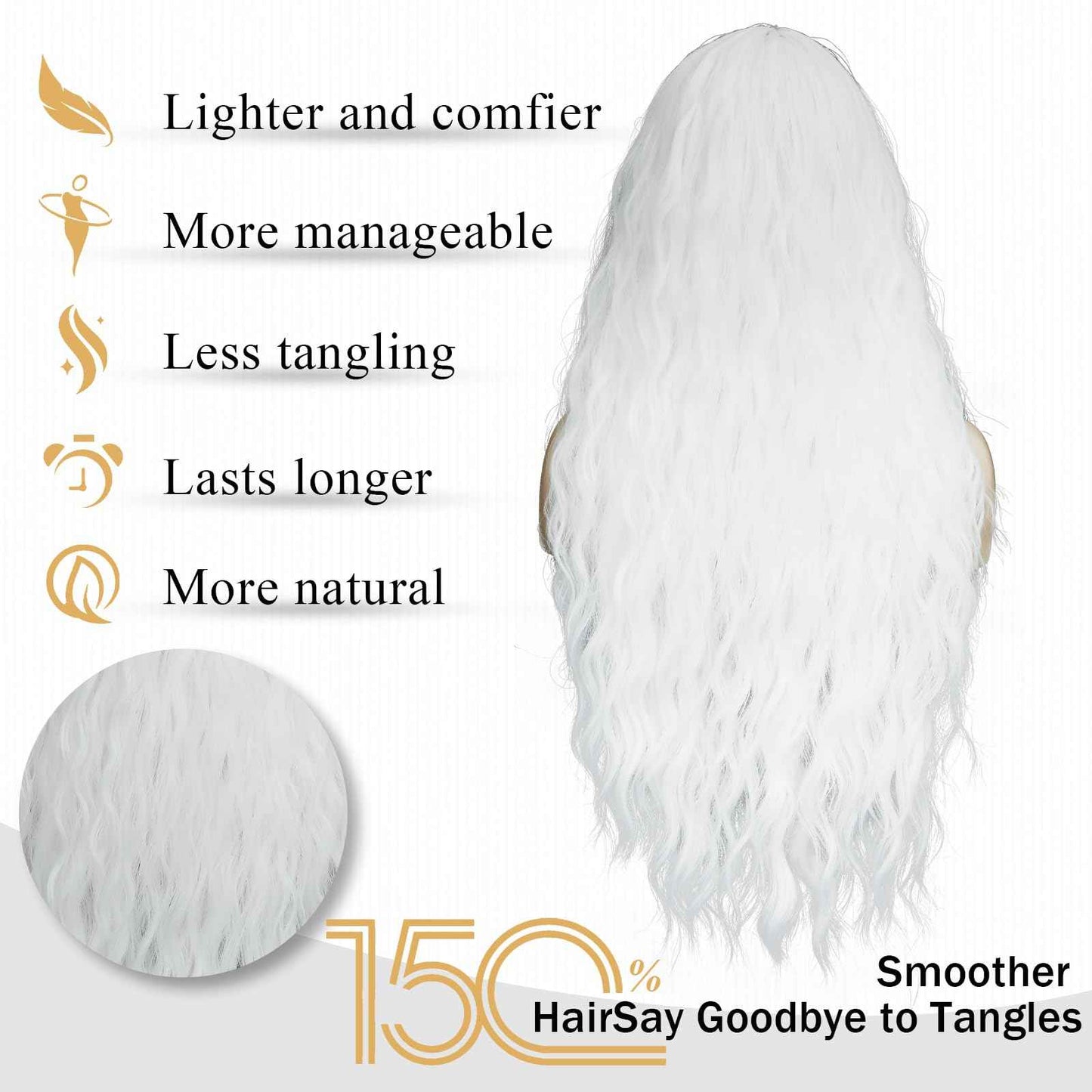 GOWIT White Wigs for Women 30 Inch Long Wavy Wig Glueless Middle Part Curly Wavy Wigs Natural Looking Heat Resistant Synthetic Wig for Halloween Christmas Daily Cosplay Party Use