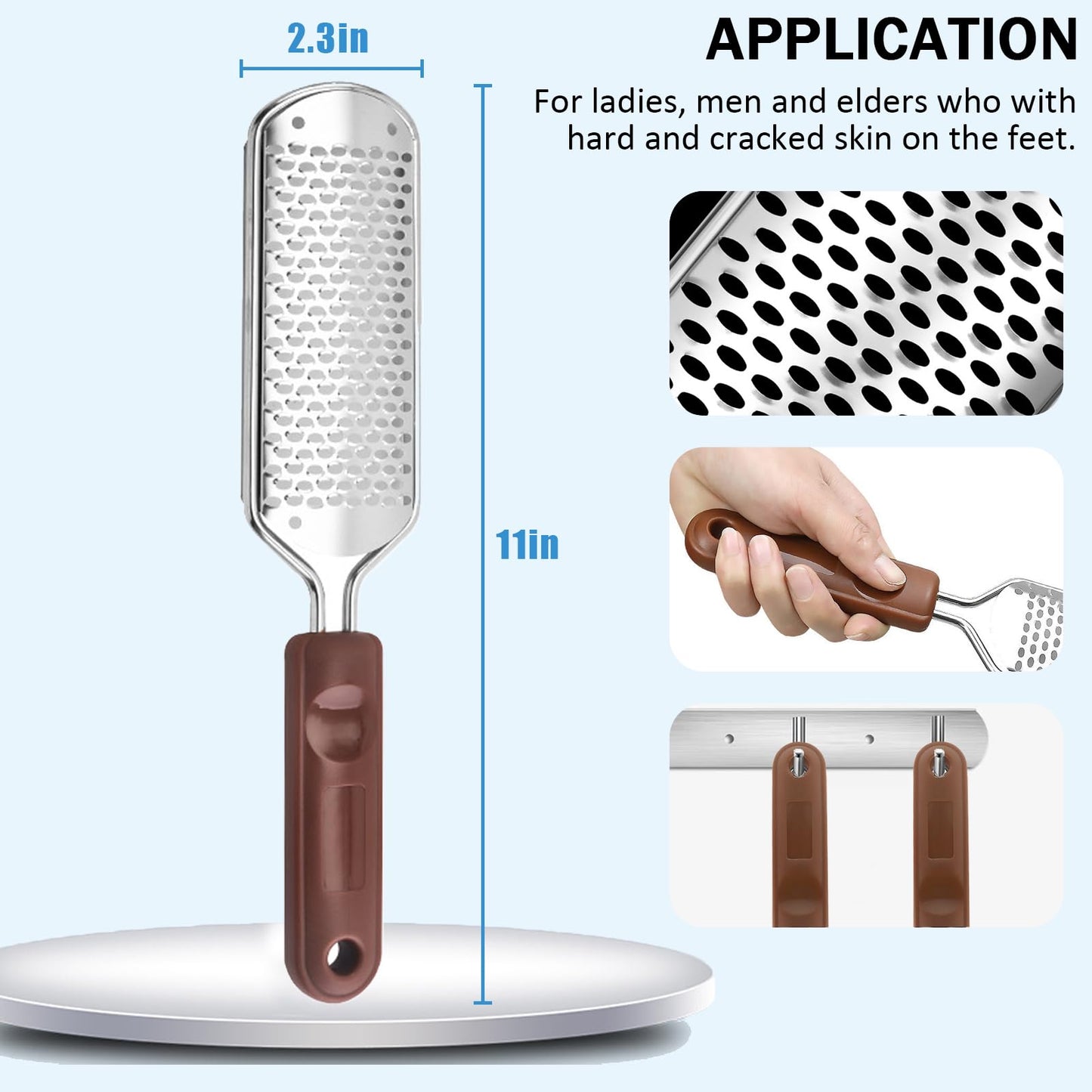 Washable Stainless Steel Foot File Callus Remover, Foot Scrubber and Heel Scraper for Cracked Heels,Foot Grater and Pumice Stone for Feet