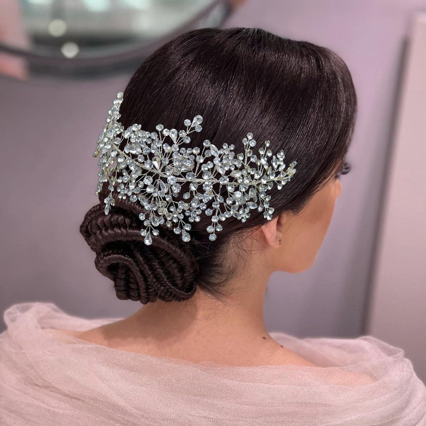 Mpoikba Rhinestone Bride Headband, Elegant Wedding Hair Pieces for Brides, Bridal Hair Accessories(Silver)