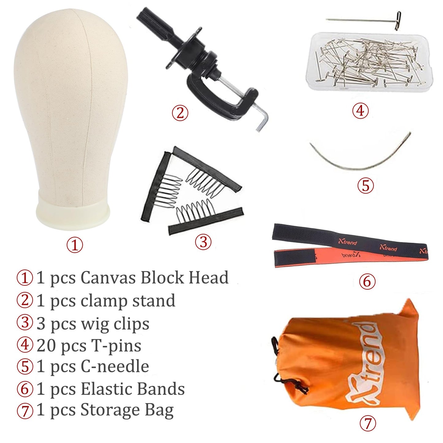 XTREND 21"-24" Canvas Block Mannequin Head for Making Weft/Wig/Hair Extension, Display Styling Mannequin With Wig Stand Set, Manikin Canvas Hair Accessories 22 Inch