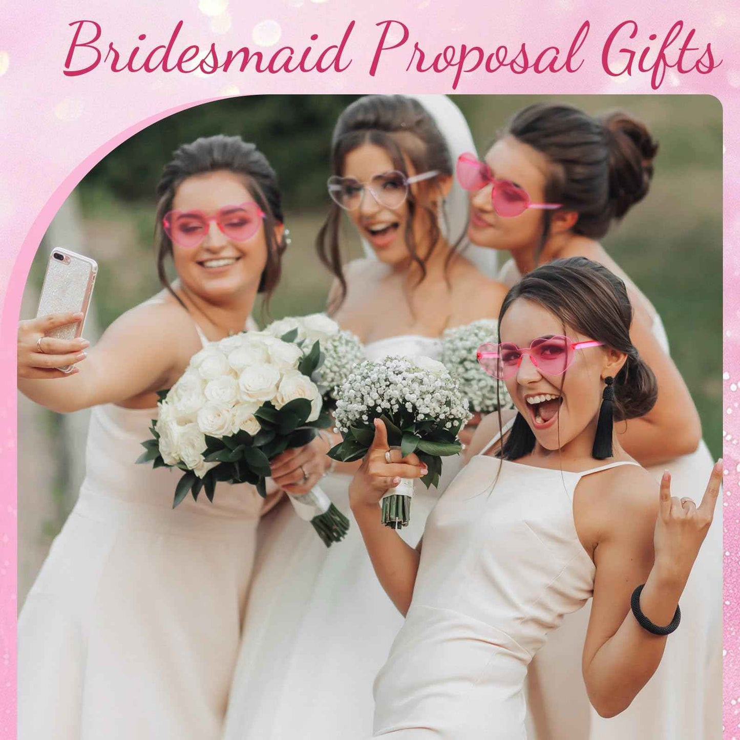 Hoteam 24 Pcs Let's Go Girls Cowgirl Bachelorette Party Favors Decorations Include Satin Scrunchies Heart Sunglasses Hair Claw Clips for Wedding Bridal Shower Party(Pink)