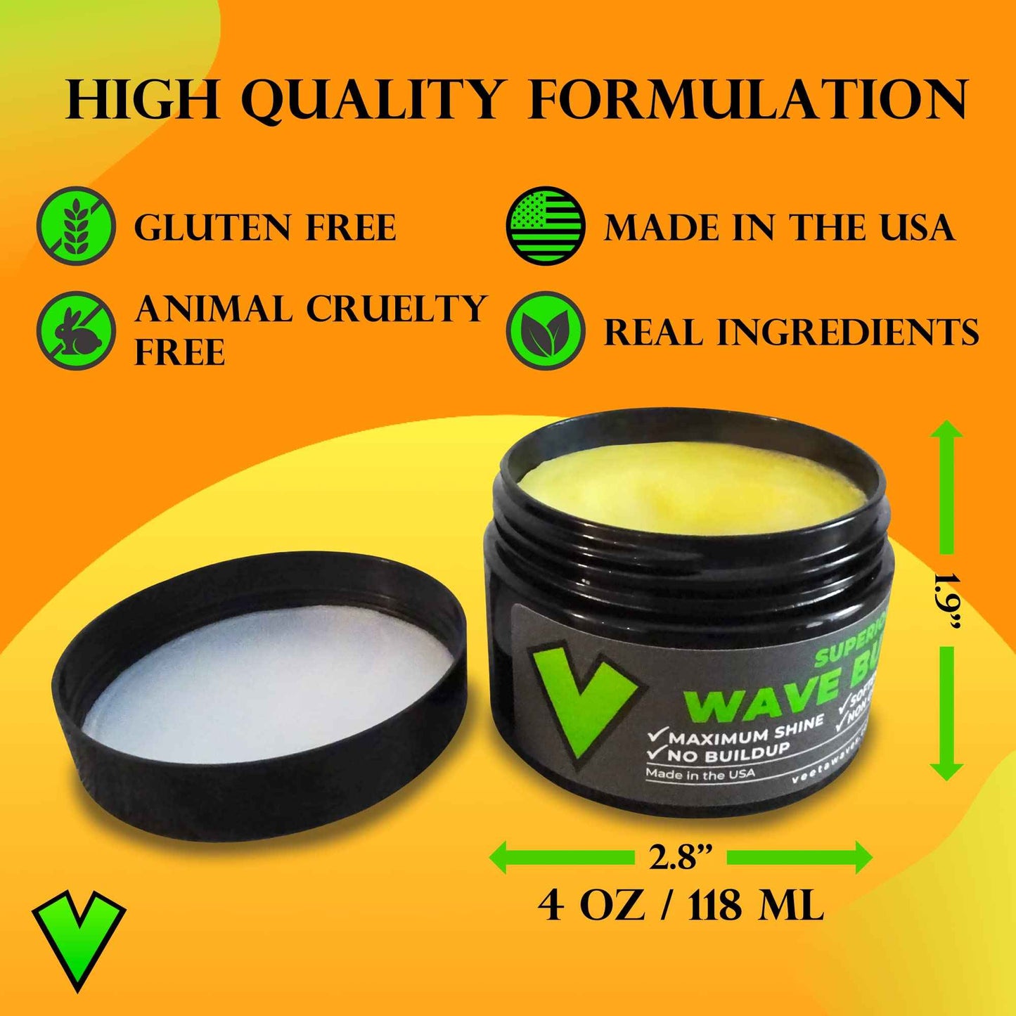 Veeta Superior Wave Grease - Maximum Shine, Non-Greasy Shea & Tangerine Conditioner for Men's 360 Waves (4 oz)