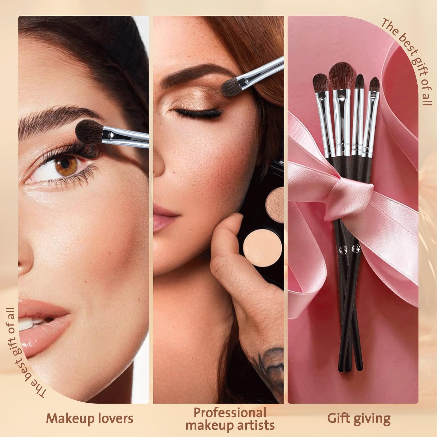 ENERGY Eye Makeup Brush Set 4PCS Professional Eyeshadow Blending Brushes Kit for Eyes Liquid Cream Powder Makeup Up Soft Fluffy Natural Goat Hair for Shader,Smudge,Crease Applicator with Travel Cover