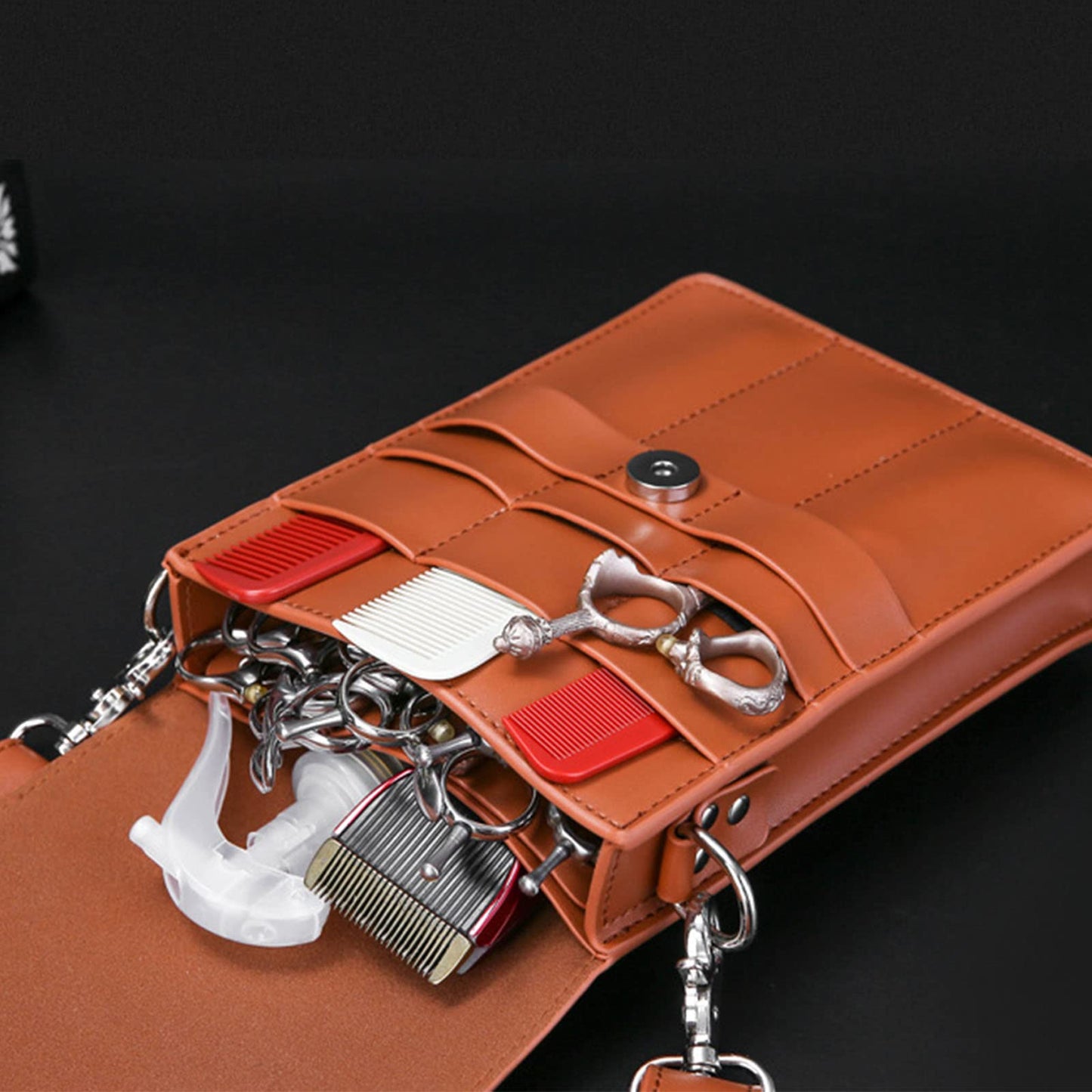 Psdndeww Portable PU Leather Scissors Bag with Strap Hair Stylist Pocket Hairdressing Tool Pouch for Hairdressers