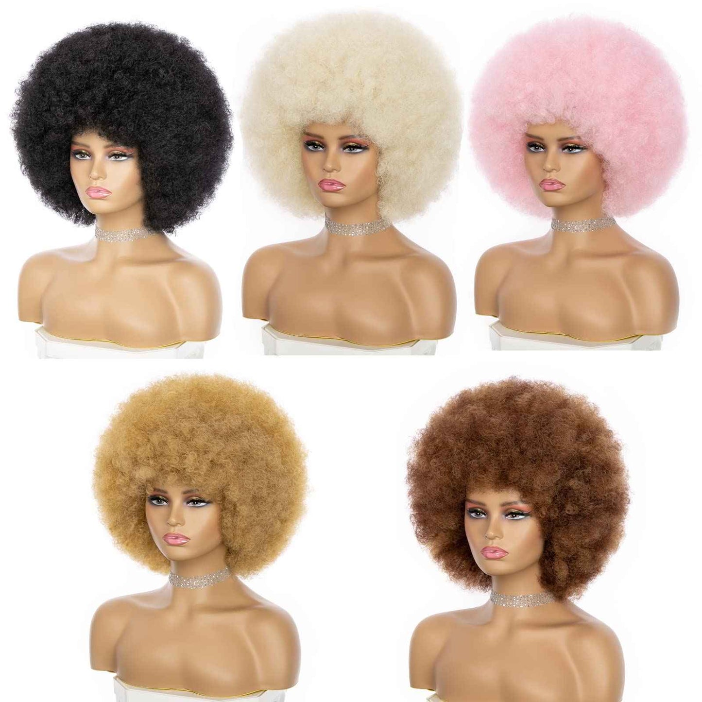 JSDshine Soft Afro Wig 70s For Women Kinky Curly Hair Wigs With Bangs Natural Looking Short Curly Wig For Men Bouncy Black Puff Synthetic Hair Wig For Daily Party Use