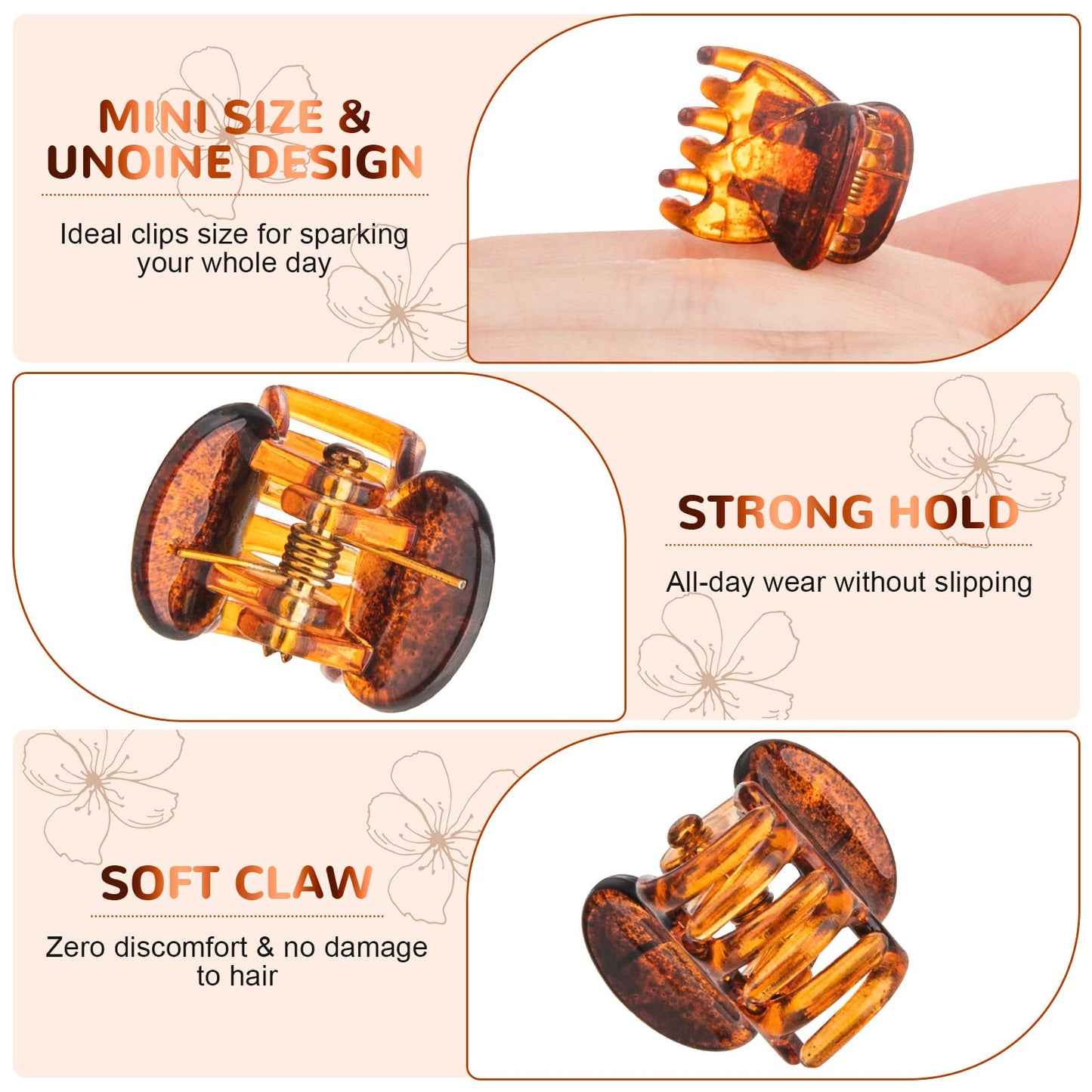 Mini Hair Claw Clips - Stylish gril/women/baby Hair Claw Clips | Stays In Place Without Pulling or Snagging,Strong Grip, | Durable Plastic, Sturdy - Tortoise & Black & Clear, 48 Pcs