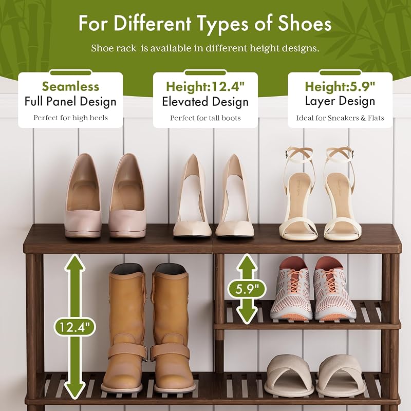 Walnut Brown 4-Tier Bamboo Shoe Rack Organizer | Freestanding 20-24 Pairs