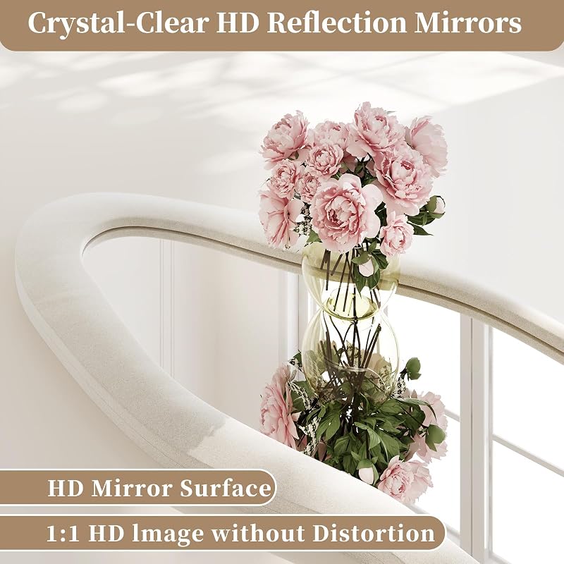 Wall Mirror 56 x 24 in - Irregular Wavy Full Length Flannel Frame (Beige, 56"L x 24"W) - FlyEcho