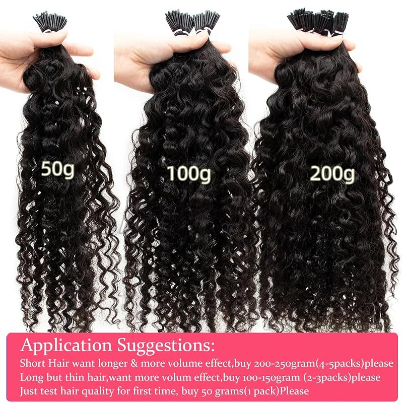 I Tip Hair Extensions 20 Inch Human Hair Kinky Curly 50g 50 Strands - Cold Fusion Micro Link
