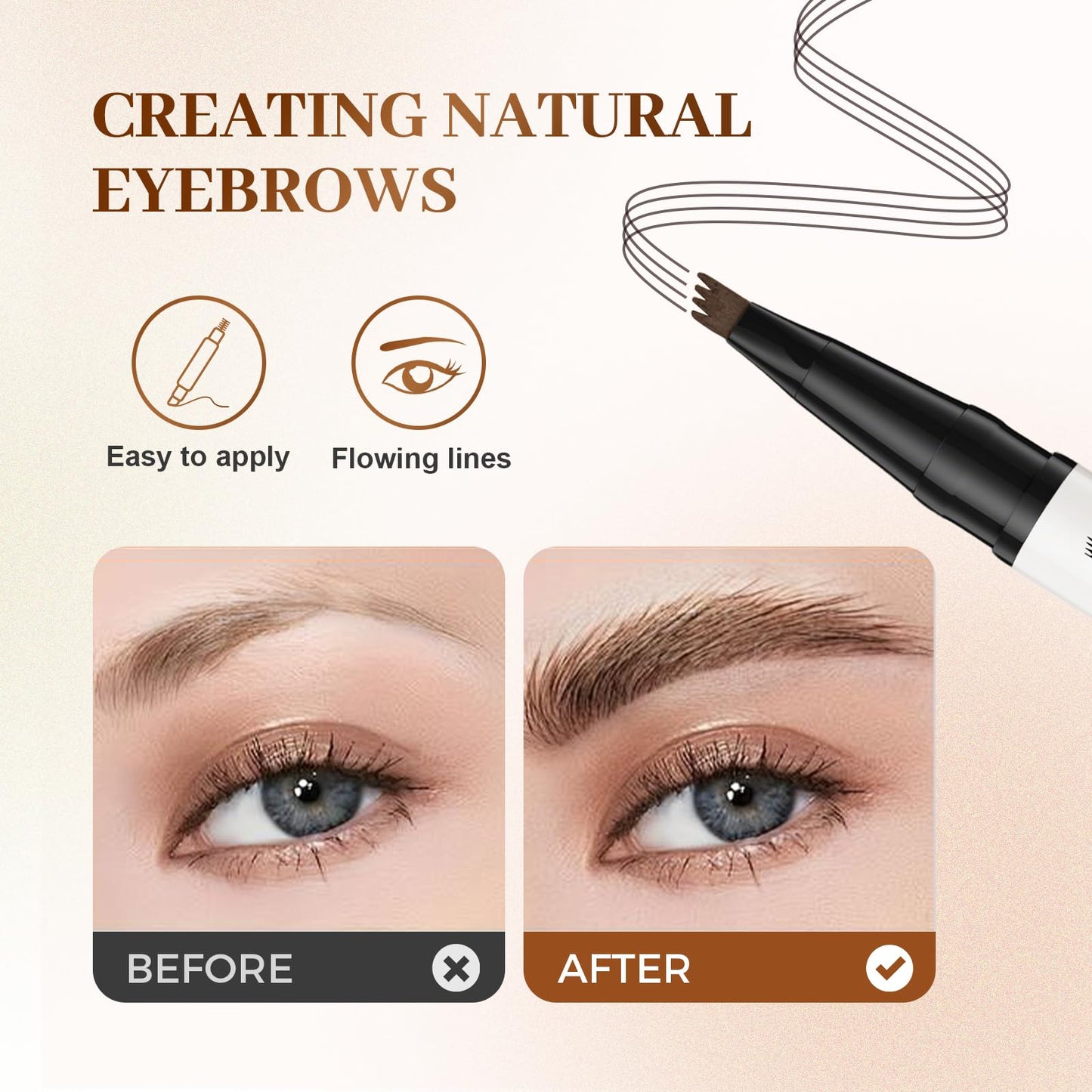 Microblading Eyebrow Pencil, 2025 New 2-in-1 Dual-Ended Eyebrow Pen and Eyebrow Gel, 4 Fork Tip Eyebrow Pencils for Women Waterproof Brow Pen Long Lasting (Light Brown)