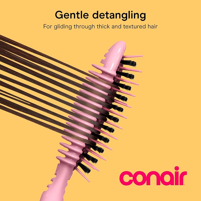 Conair Detangling Brush for Tight Curls & Long Hair - Mixed Bristles, Light Pink