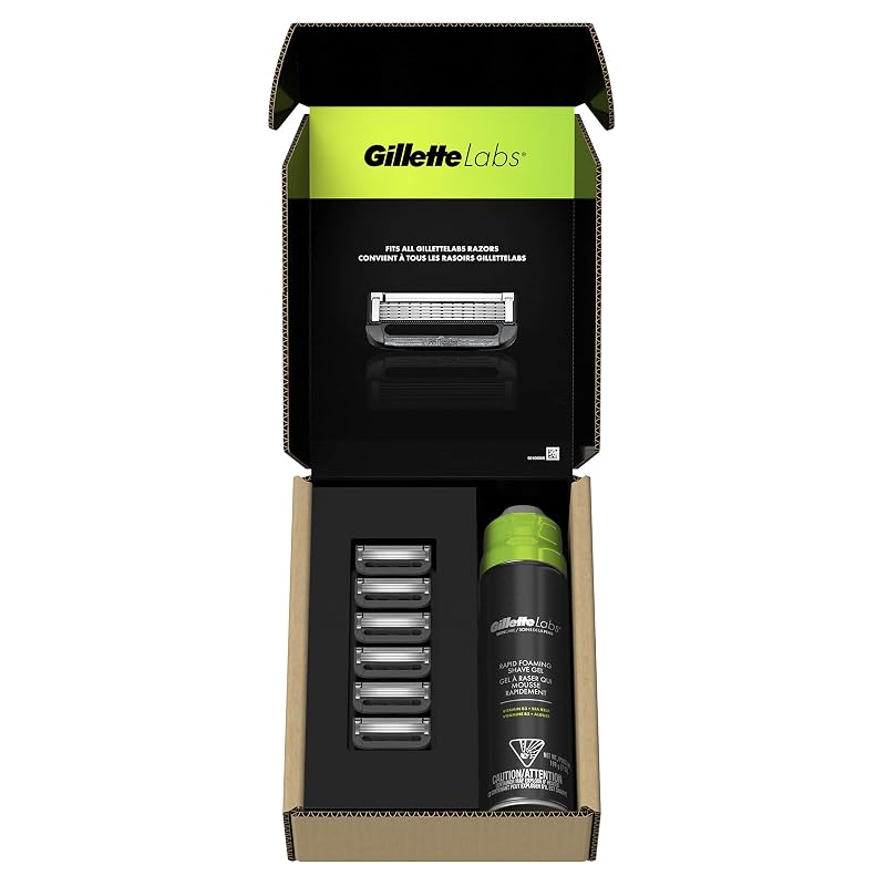 GilletteLabs Razor Refills for Men - 6 Refills + 7oz Rapid Foaming Shave Gel (Variation: 6 Count)