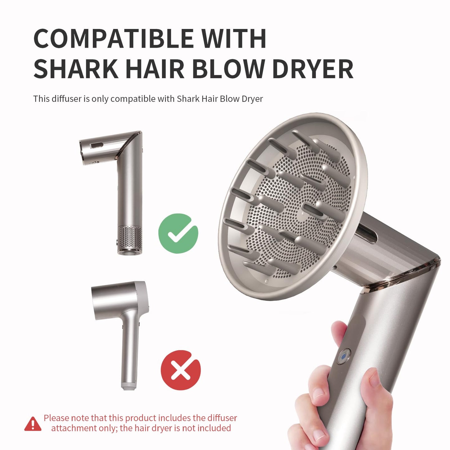 Diffuser Attachment for Shark FlexStyle Air Styling & Drying System, Enhance Natural Curls Accessories for Flex Style Dry Styler, Styling Tool for Wavy, Curly, Coily Hair, Grey