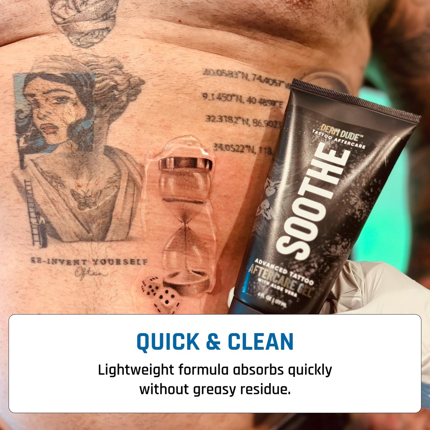 Derm Dude Advanced Tattoo Soothing Gel | Alleviates Itchiness Redness & Irritation | Moisturizing & Cooling Non-Greasy Formula with Aloe Vera, Cucumber & Vitamin C | For New & Existing Tattoos - 6 oz