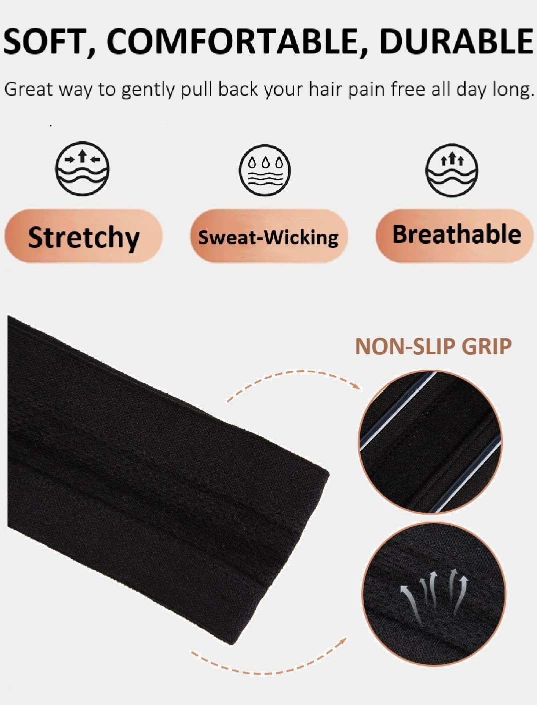 Sweat Bands Headbands for Women Non Slip, Workout Headbands with Grip - Women Sports Head Bands for Women's Hair, Moisture Wicking Sweatbands for Running Yoga Athletic