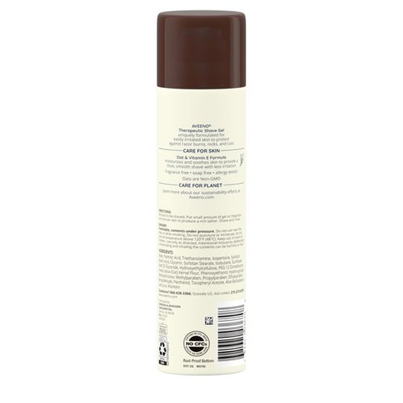 Aveeno Therapeutic Shave Gel with Oat and Vitamin E to Help Prevent Razor Bumps, Soothes Dry Skin and Provides a Close, Smooth Shave with Less Irritation, Fragrance-Free, 7 oz