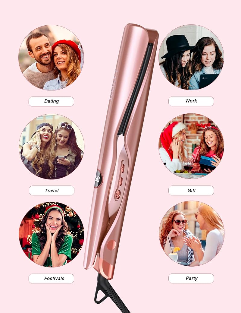 Rose Gold LANDOT 2-in-1 Hair Straightener & Curler – Dual Voltage 1"