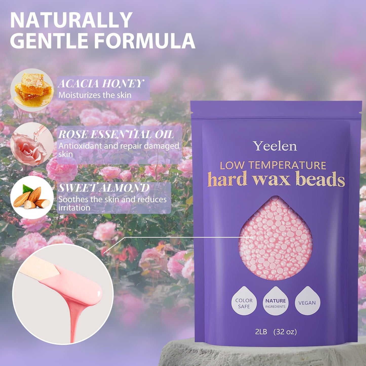 Hard Wax Beads 2LB Waxing Beads: Wax Beads for Sensitive Skin Bikini Wax Beans Brazilian Waxing Face Lip Eyebrow - Bulk Ideal for Salons and Home Use (Pink)