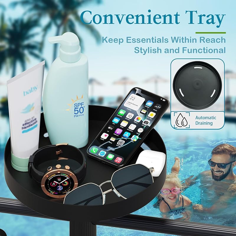 63 Inch Outdoor Pool Towel Rack with Built-In Tray and Wheels