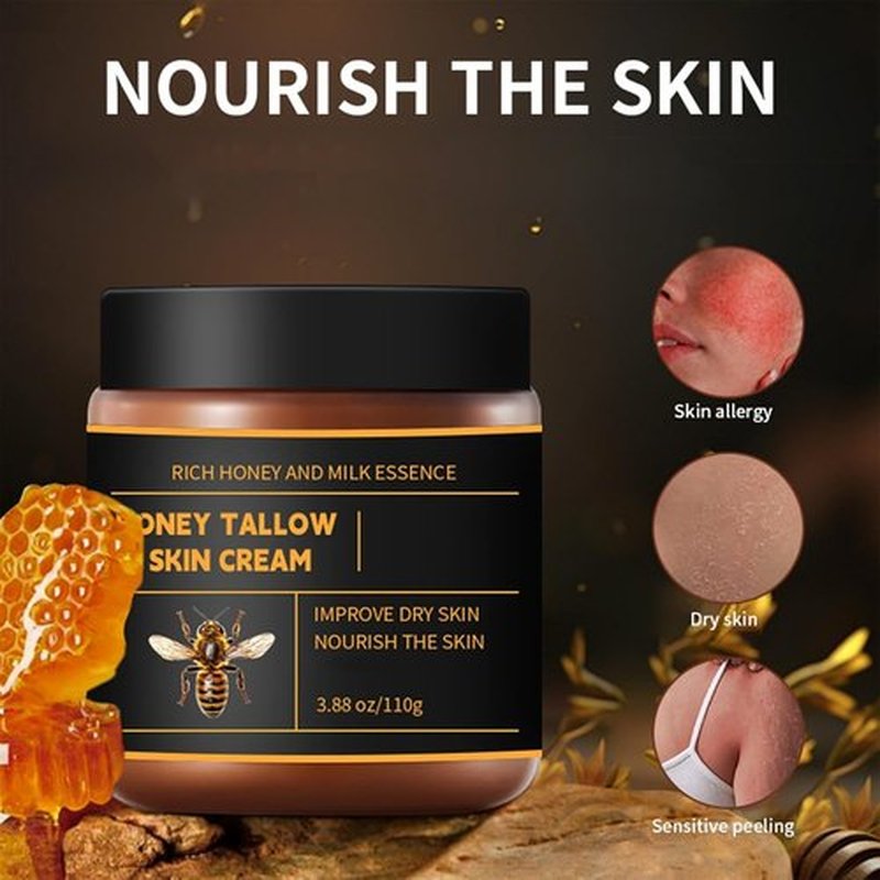 Marroomi Tallow Honey Balm, Tallow and Honey Balm for Face, 100% Organic Whipped Beef Tallows Face Moisturizer with Raw Honeys and Beeswax, Deep Nourishing (1Pcs)