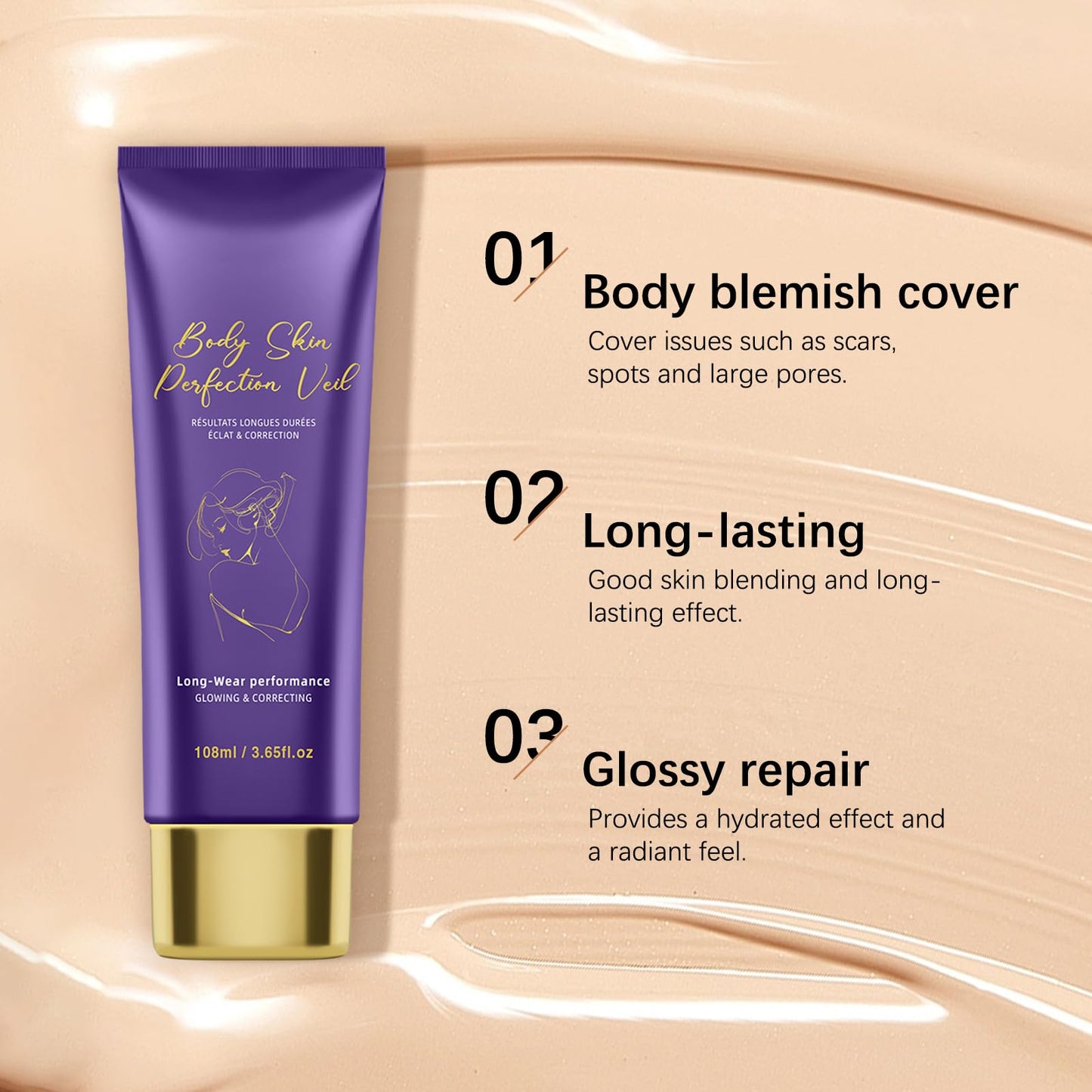 Body Coverage Perfector Waterproof - Hydrating Long-Lasting Concealer Cream with Makeup Brush, Tattoo Cover Up for All Skin Tones, Beauty Body Coverage Complexion Perfector (Deep Radiance)