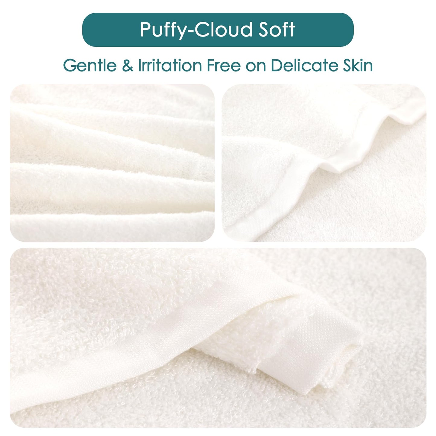 JEFFSUN Face Towels 6 Pack, 13x13 inch Extra Large White Wash Cloths on Sensitive Skin, Super Soft and Skin Friendly Bath Washcloths for Face and Body, Easy to Clean Quick Dry Facial Cleansing Cloths