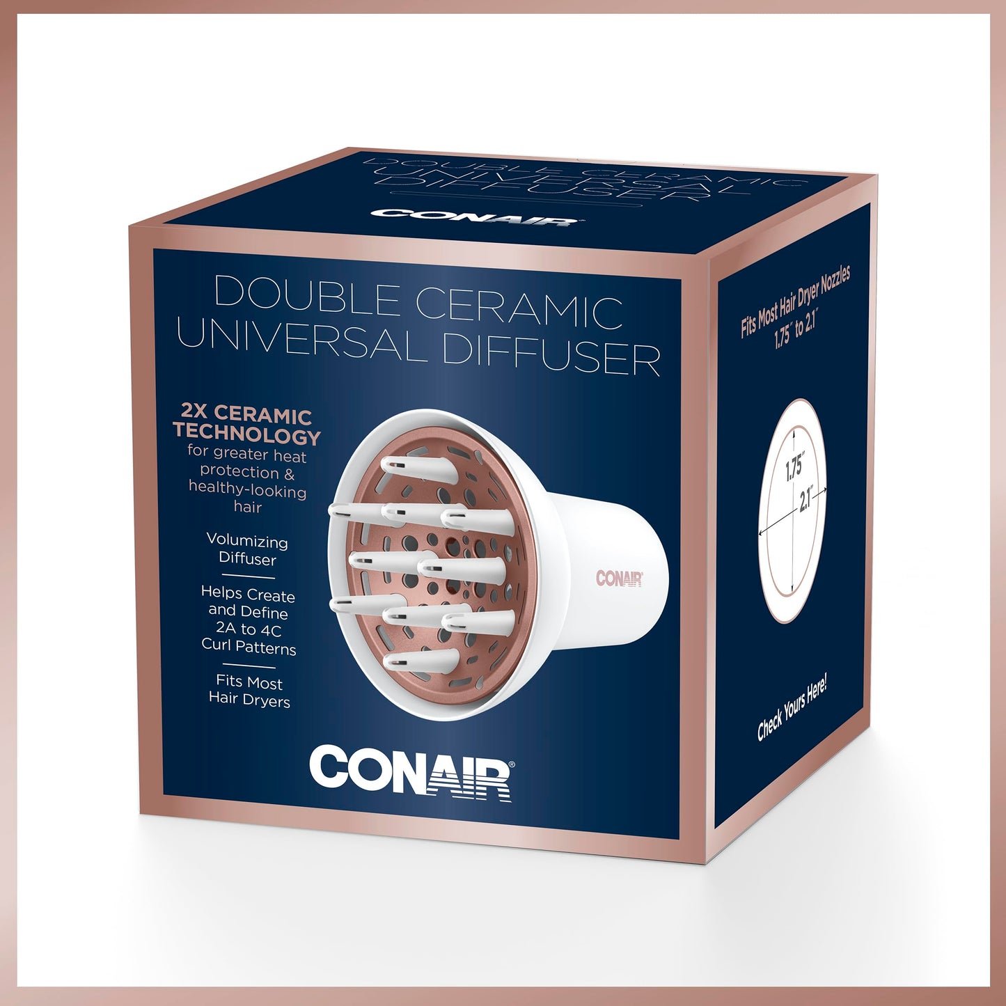 Conair Double Ceramic Universal Diffuser, Adjustable Hair Dryer Attachment for Frizz-Free Curls to Fit Hair Dryer Nozzles from 1.75” to 2.3”