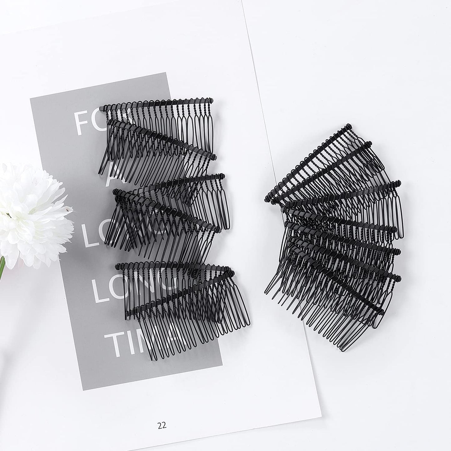 Cinaci 30 Pack Black Metal Hair Side Combs Slide Bun Holder with 20 Teeth DIY Headpieces Clips Grips Barrettes Accessories for Women Girls Brides Veil (Black)