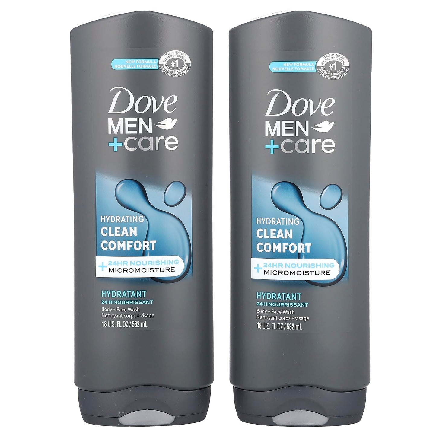 Dove Men+Care Body and Face Wash for healthier, stronger skin Clean Comfort fights dry skin 18 Fl Oz (Pack of 2)