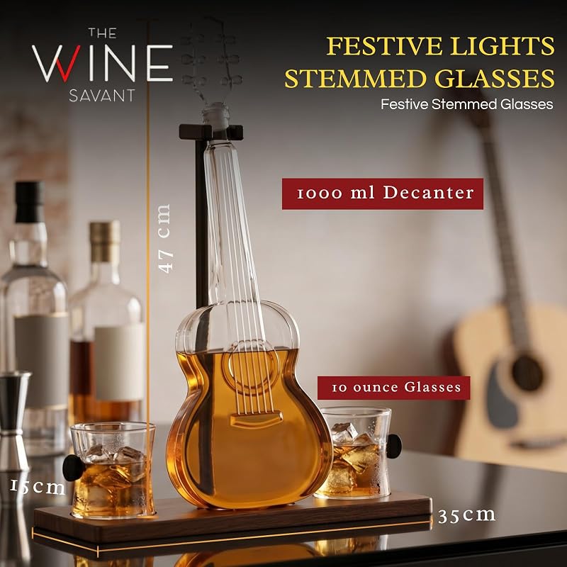 Guitar Whiskey Decanter Set with 2 Glasses | 1000 ml Borosilicate Glass - Acoustic/Classic