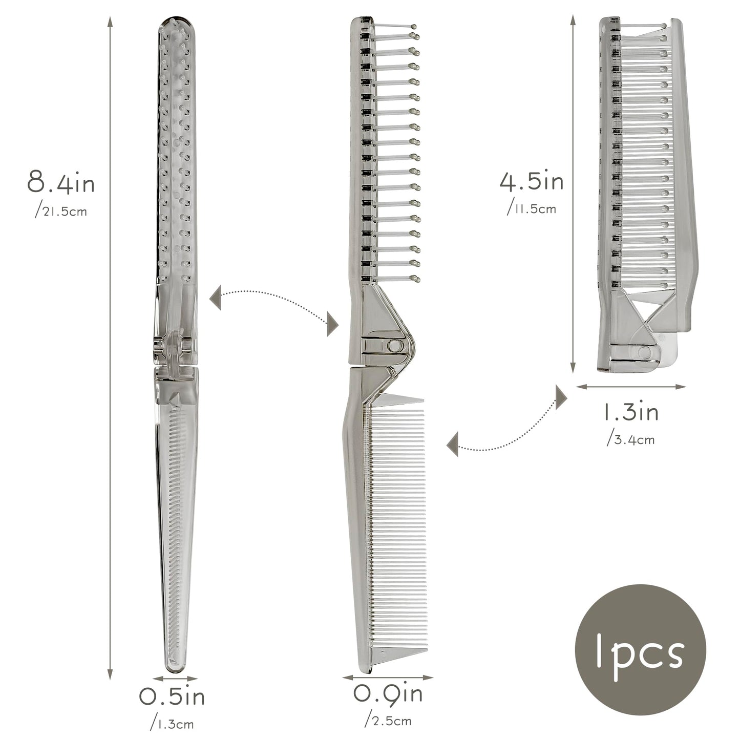 SHIDOW Folding Travel Comb – Compact Mini Hair Comb for Purse, Pocket or On-the-Go Use, Small Wide Tooth Comb for Women & Men, Lightweight & Foldable Design for Hair Styling and Detangling - Gray