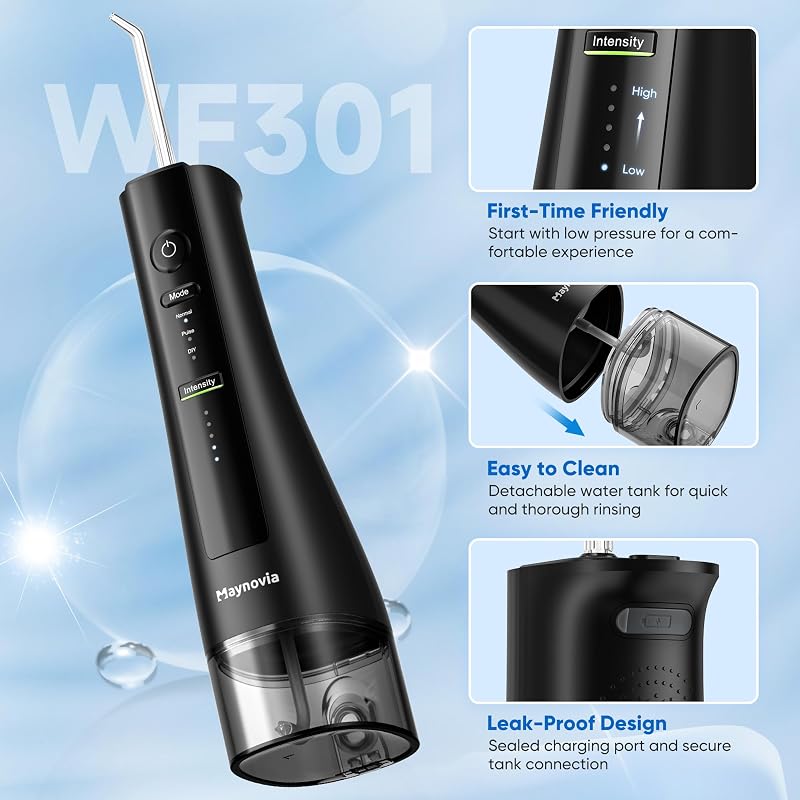 Cordless Water Flosser with U-Shaped Tip, 350ml Tank, 3 Modes – Included 8 Tips, Black (Variation of THIS listing: Black)
