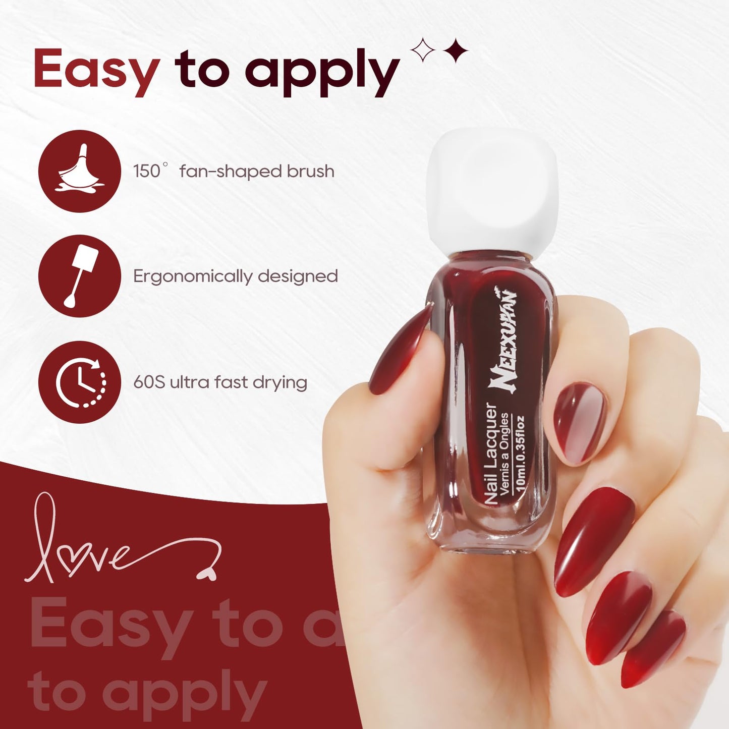 NEEXUAAN Red Jelly Nail Polish, Cherry Red Quick Dry Nail Polish, No UV Lamp Needed, Streak Free Fingernail Polish for Salon Manicure and Nail Art DIY at Home, 0.35 fl oz