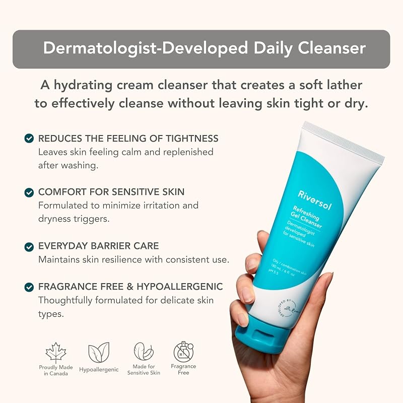 Riversol Hydrating Cream Cleanser for Sensitive Rosacea-Prone Skin - 6 Fl Oz