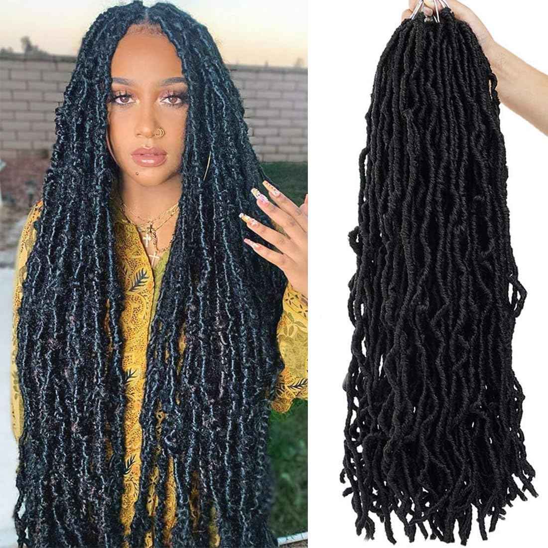 Youngther 24 Inch New Faux Locs Crochet Hair 6Pscks 84 stands Extensible New Goddess Soft Locs Crochet Hair Pre Looped Synthetic Crochet Braiding Hair for Black Women(24inch,6packs,1B)