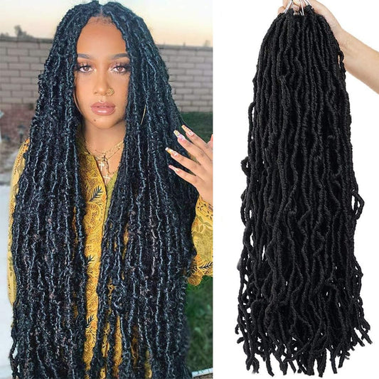 Youngther 24 Inch New Faux Locs Crochet Hair 6Pscks 84 stands Extensible New Goddess Soft Locs Crochet Hair Pre Looped Synthetic Crochet Braiding Hair for Black Women(24inch,6packs,1B)