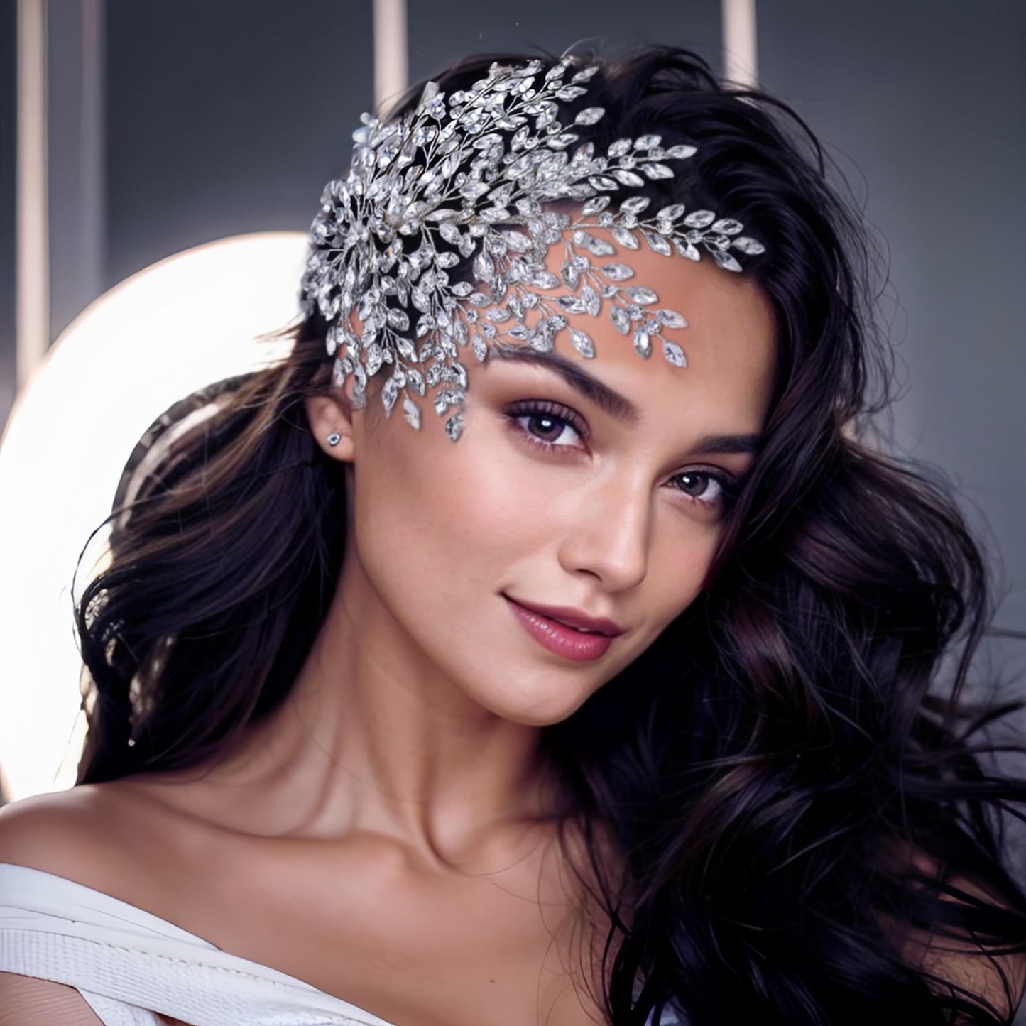 AMORARSI Wedding Rhinestone Hair Piece Leaf Bride Side Headpieces Crystal Hair Accessories for Brides and Bridesmaids