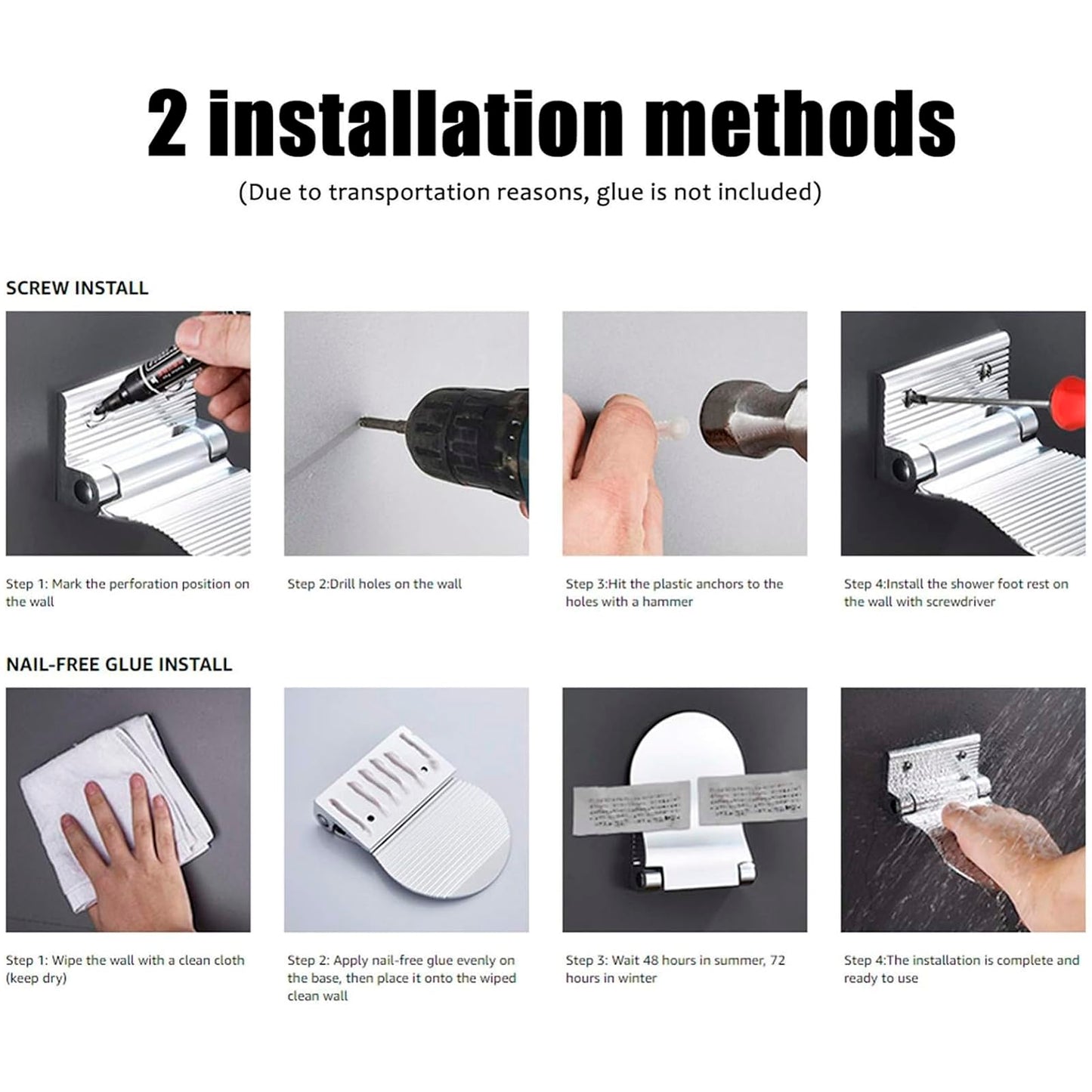 Wall-Mounted Shower Foot Rest for Shaving Legs, Foldable Aluminum Bathroom Foot Pedal Footrest for Shower, Non-Slip Footstep Stand Shower Aid for Elderly & Pregnant Women & Back Pain Sufferers