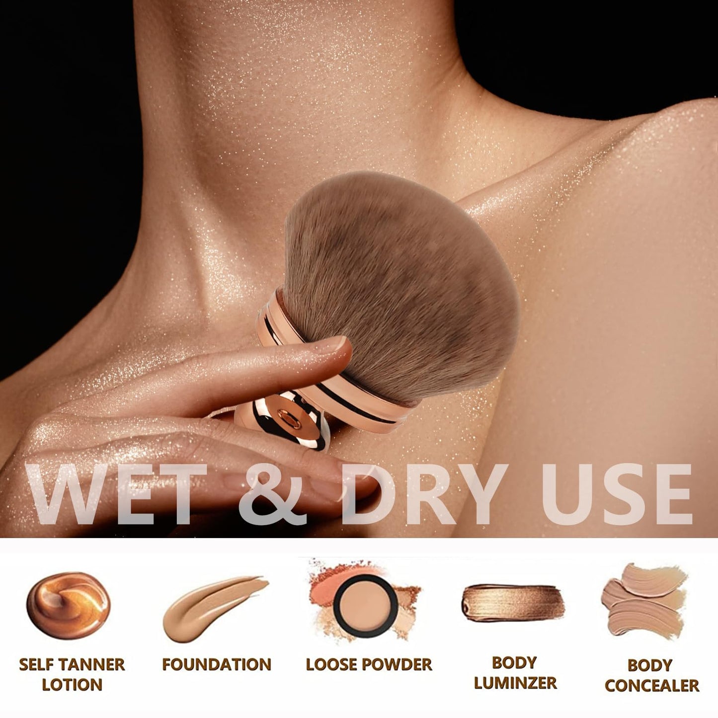 Extra Large Body Makeup Brush For Self Tanner, Self Tan Back Applicator, 74mm Wide-headed Kabuki Brush For Bronzers Blend Self Tanning Applicator, Oval Face Leg Makeup Brush With Drawstring Bag