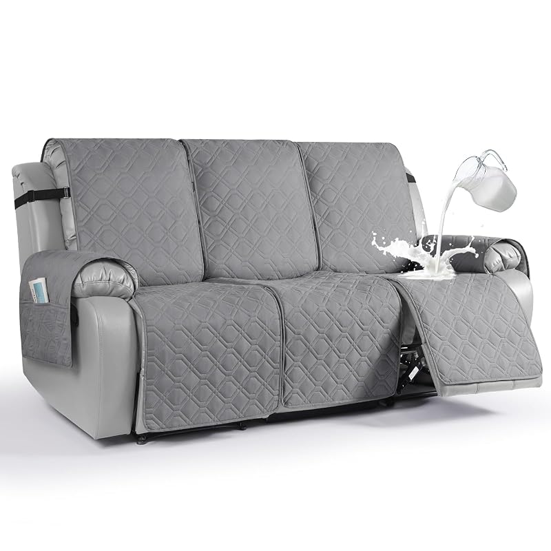 VANSOFY Light Gray 3-Seater Waterproof Recliner Couch Cover