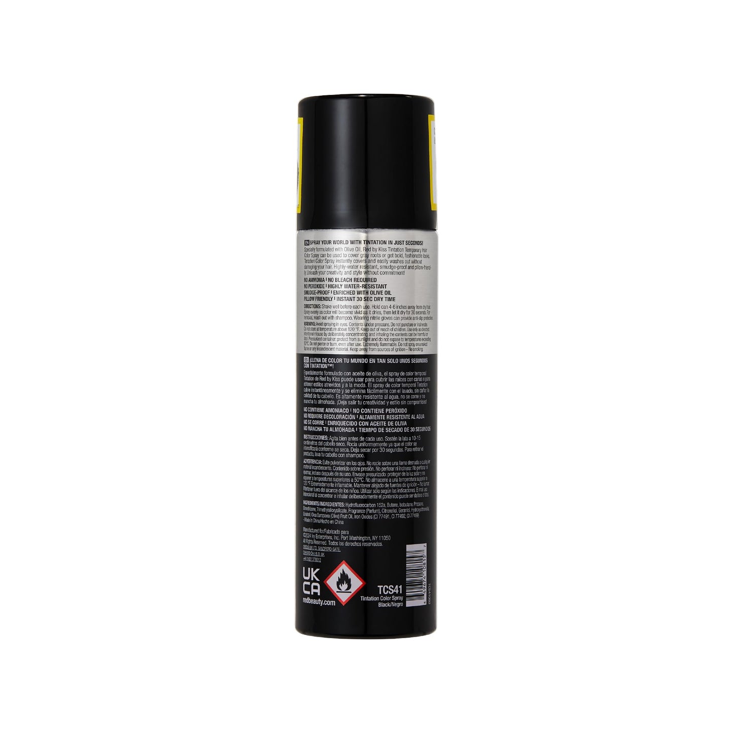 RED by Kiss Tintation Temporary Hair Color Spray, Extra Large Size, Instant Gray Root Cover Up, Water-Resistant, Smudge-Proof, Hairline & Barber Touch-Up, Quick Dry (Black, 11.5 OZ)