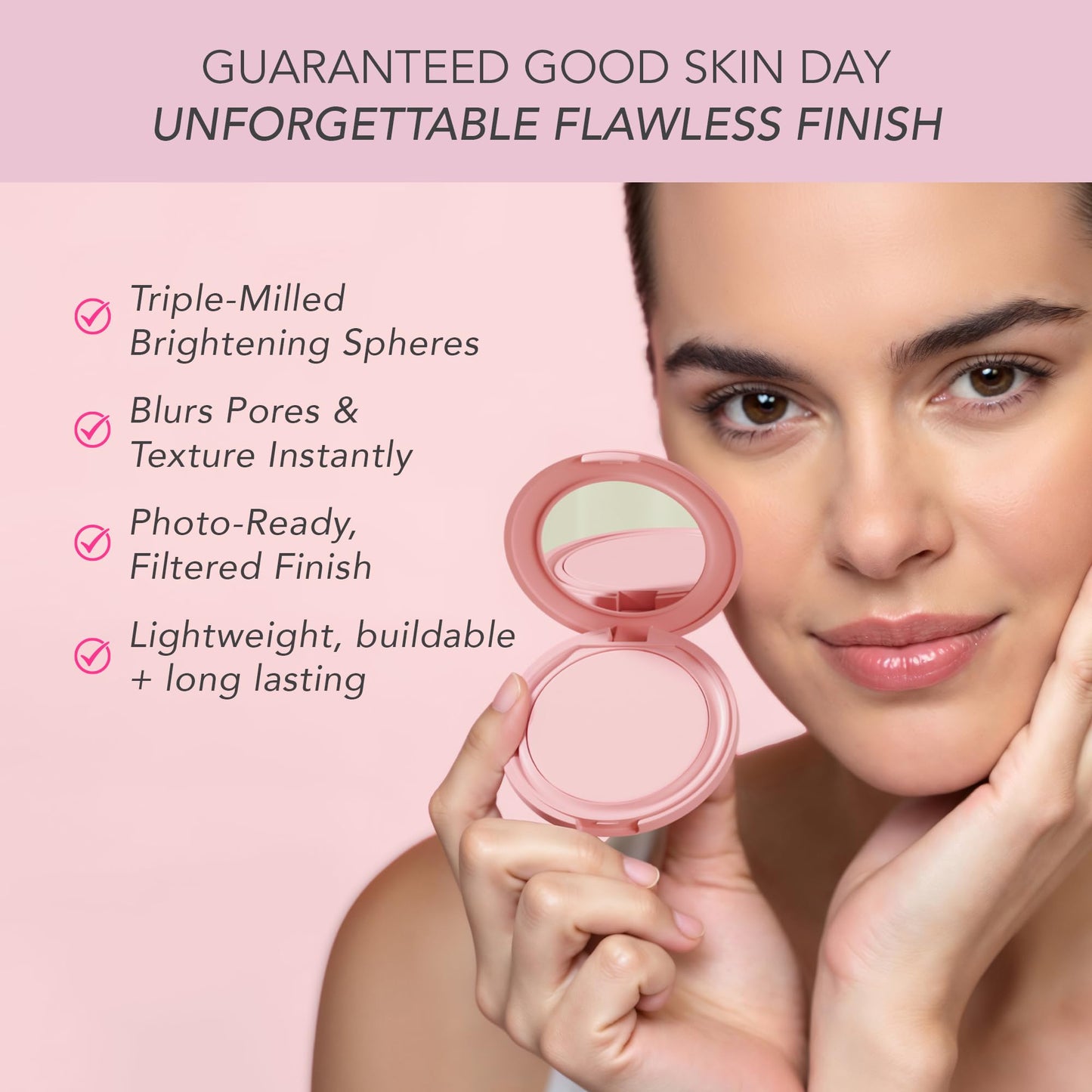 Doll 10 - Pink Power Pressed Setting Powder – Blurring Powder for Face – Brightening Powder – Compact Press Powder Makeup for Women – Vegan, Clean Beauty, Talc Free - Blurs Pores - 4 Month Supply