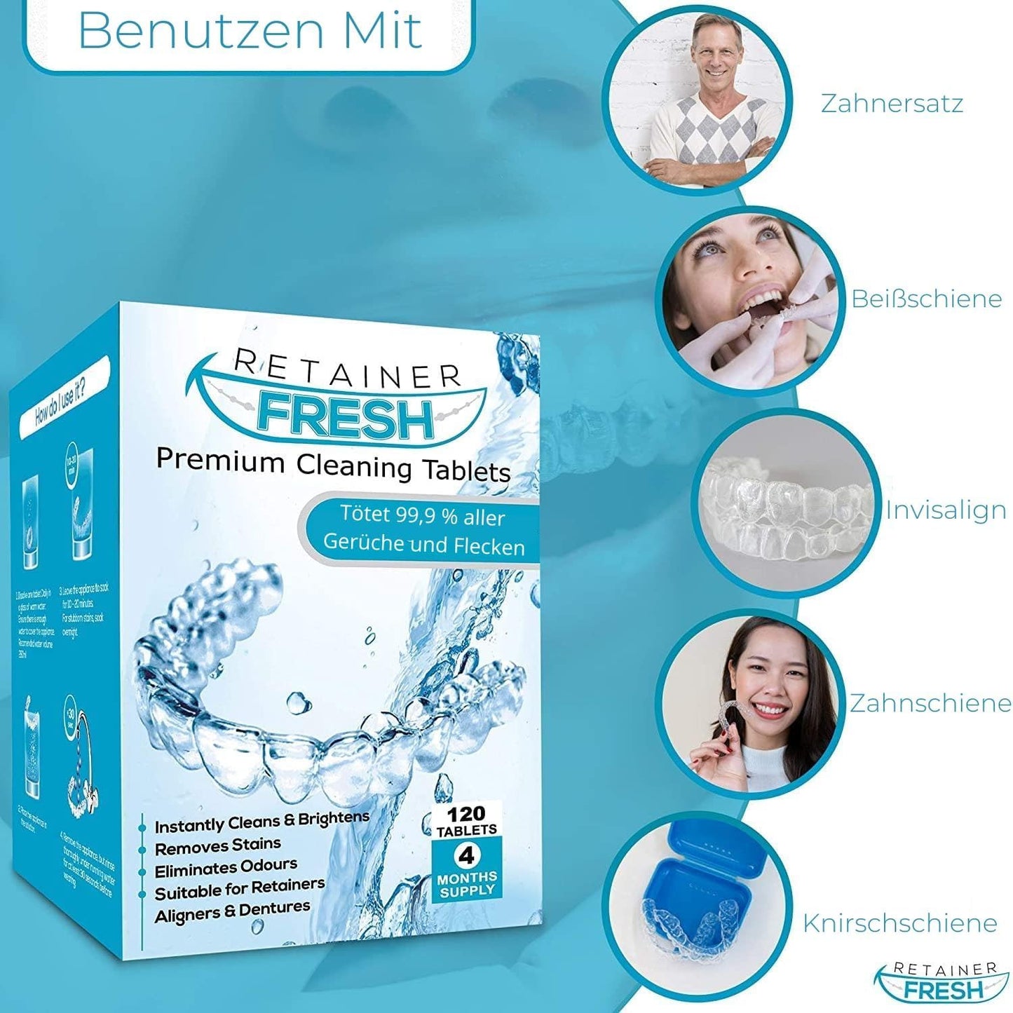 Retainer Cleaner Tablets - 120 Tablets 4 Month Retainer Fresh - Retainer Cleaning Tablets, Mouth Guard Cleaner, Denture Cleaner, Aligner Cleaner, Brite Retainer Tablets