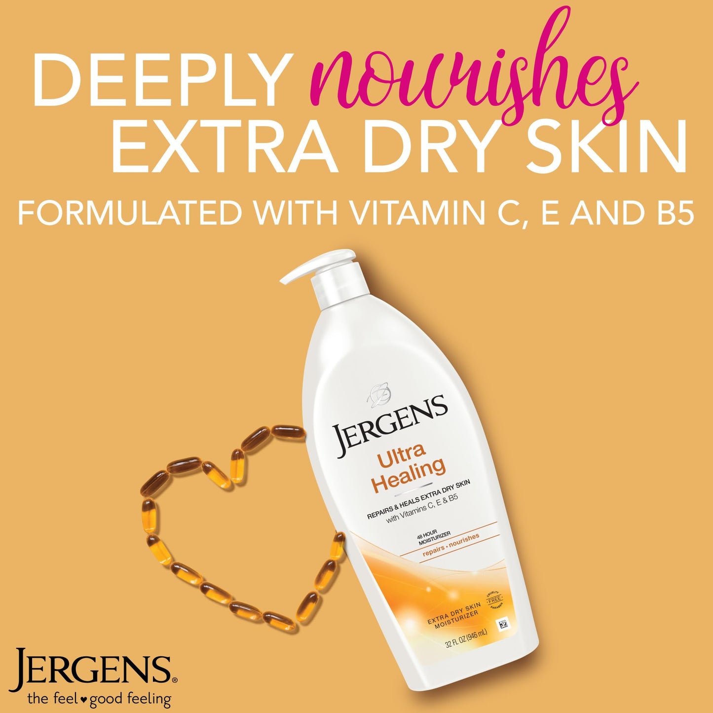 Jergens Ultra Healing Dry Skin Lotion, Hand and Body Moisturizer for Quick Absorption into Extra Dry Skin with Hydralucence Blend, Vitamins C, E and B5, 32oz