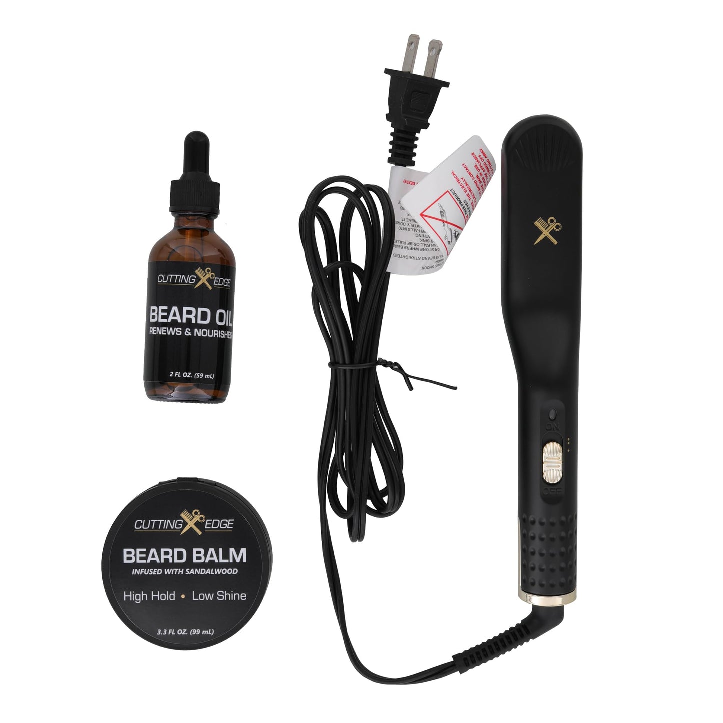 Cutting Edge Heated Beard Straightener Brush for Men, Includes Beard Oil & Beard Balm, Ceramic Heated Brush, Auto Shutoff, Beard Straightening Hot Comb Tool for Men