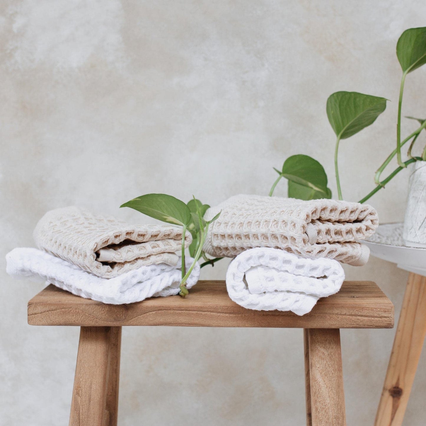 sea me at home Waffle Washcloths Set, 100% Turkish Cotton (White)