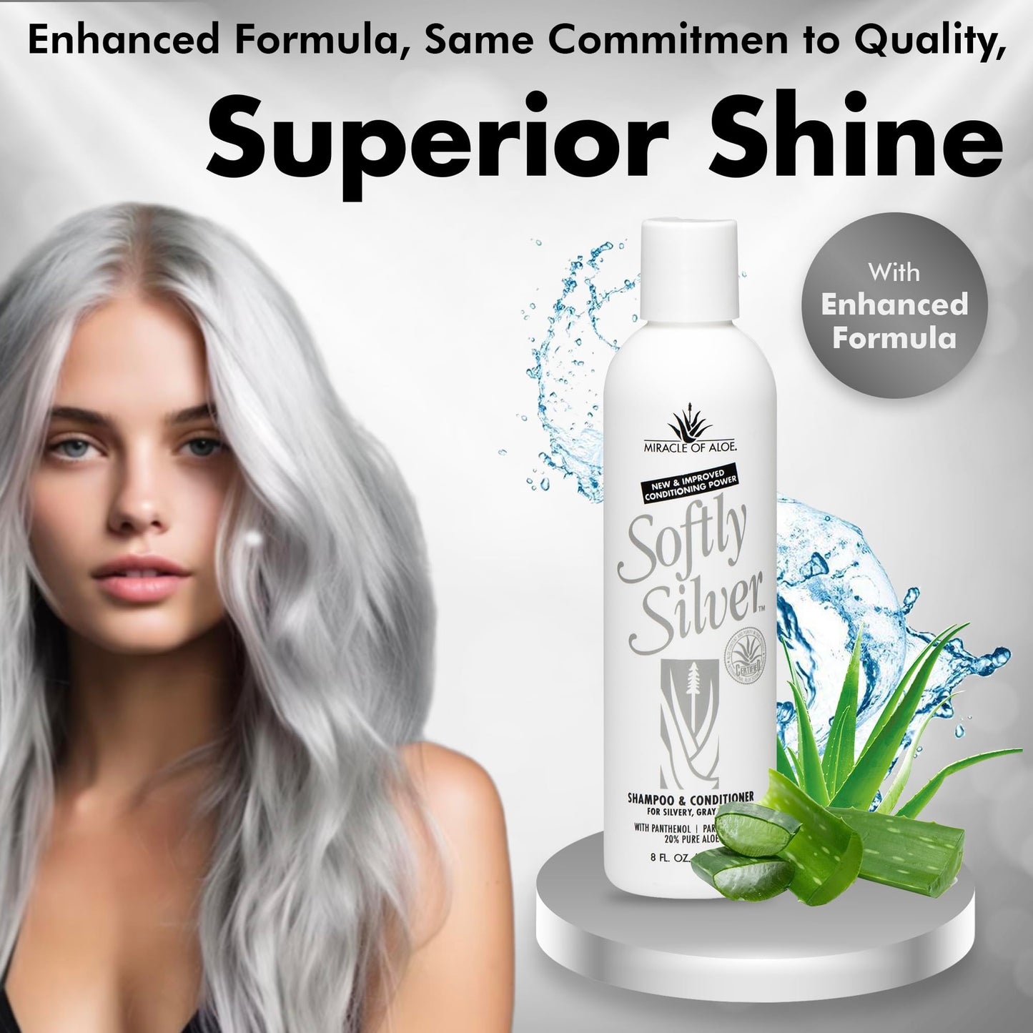 Softly Silver Shampoo Improved Conditioning formula for Gray Hair, 2 in 1 Purple Restorative Hair Wash for Mature Hair, Adds Luster, Bounce & Body, with Panthenol and 20% Pure UltraAloe