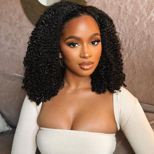OQ Hair Afro Curly Half Wig Human Hair 180% Density 3 In 1 Beginner Friendly Glueless Wear and Go Kinky Curly Half Human Hair Wig for Women 20 Inch